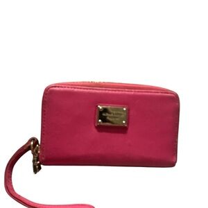 Micheal kors pink leather wallet gold accents wristlet strap small but cute